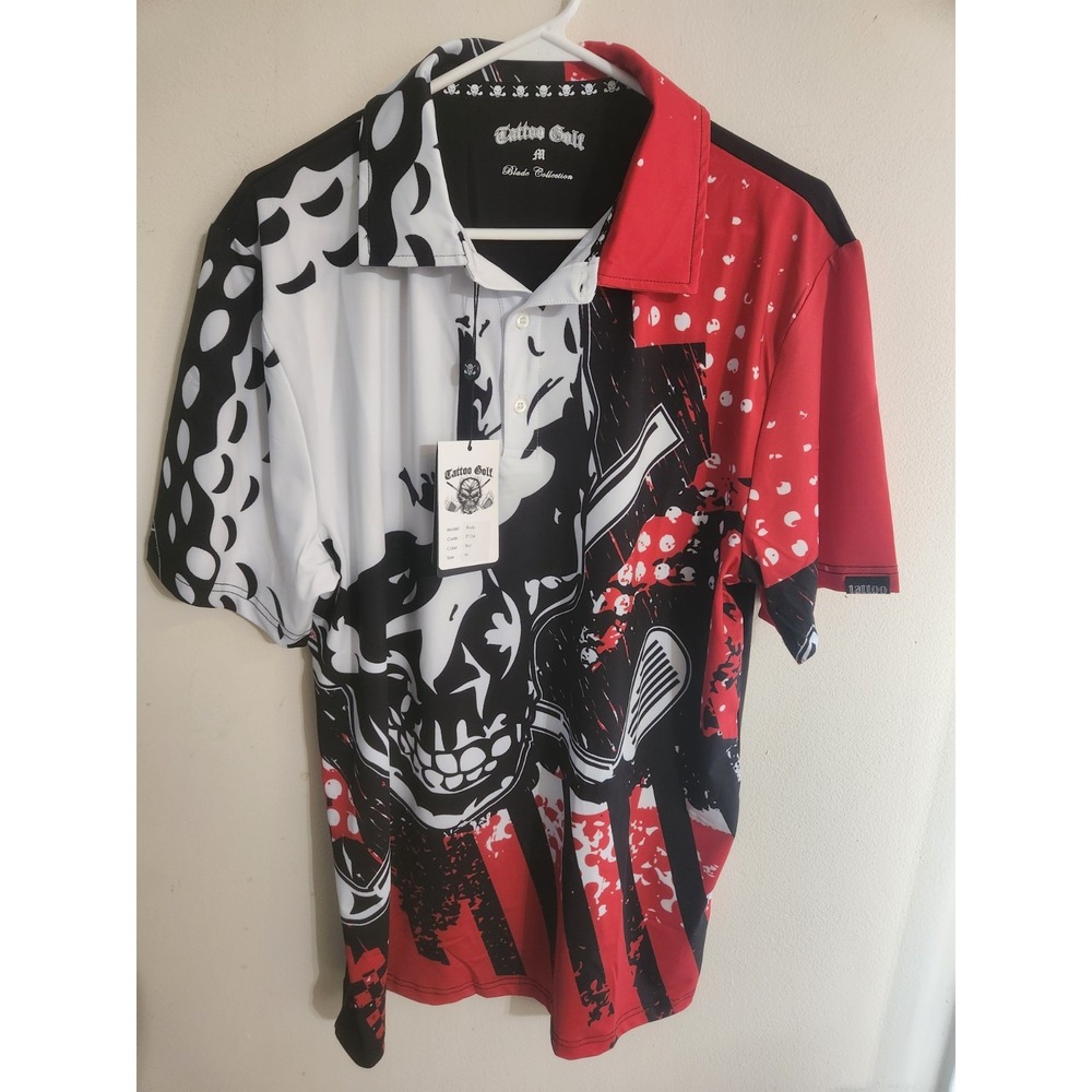 Tattoo Golf Shirt Mens Medium M Red Blade Collection Skull Polo NWT New